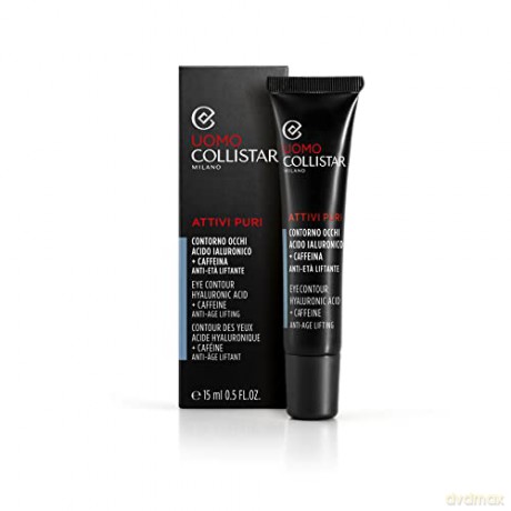 Collistar Attivi Puri Herren Liftende Anti-Aging-Augenkonturpflege mit Hyaluronsäure + Koffein, reichhaltige aber schnell einziehende Textur, gegen dunkle Augenringe, 15 ml