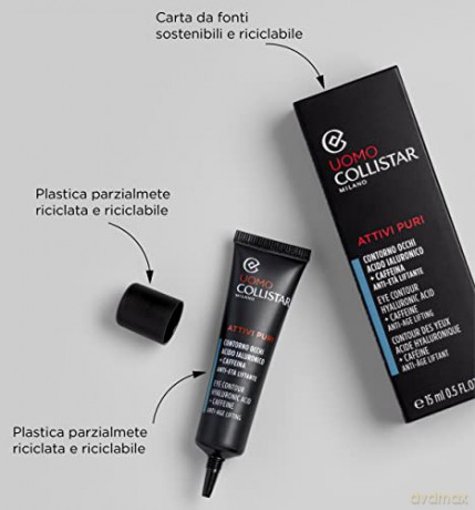 Collistar Attivi Puri Herren Liftende Anti-Aging-Augenkonturpflege mit Hyaluronsäure + Koffein, reichhaltige aber schnell einziehende Textur, gegen dunkle Augenringe, 15 ml
