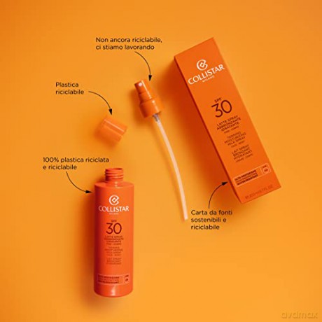 Collistar Spray-Bräunungsmilch mit LSF 30, reich an Vitamin E, frisch, superabsorbierbar und wasserfest, ist der ideale Sonnenschutz für Sportler. Für Gesicht und Körper, 200 ml