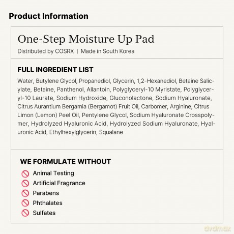 COSRX One Step Original Moisture Up Pad 70 Pads | Exfoliating Peeling Toner Wattepads mit BHA für Resurfacing Exfoliate Verkleinern Poren Blackheads Mitessern