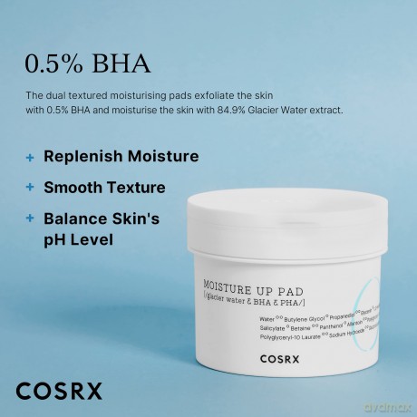 COSRX One Step Original Moisture Up Pad 70 Pads | Exfoliating Peeling Toner Wattepads mit BHA für Resurfacing Exfoliate Verkleinern Poren Blackheads Mitessern