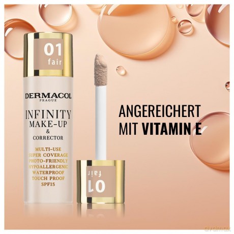 Dermacol Infinity Make-up und Korrektor, Mehrfach verwendbar, Superabdeckung, Fotofreundlich, Ipoallergen, Wasserfest, Berührungsfest, Nicht okkludierend, SPF 15, n. 01