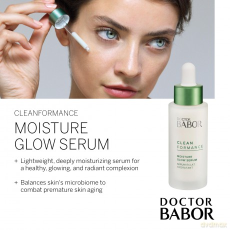 DOCTOR BABOR CLEANFORMANCE Moisture Glow Serum, Hyaluron Serum mit Prä-/Probiotika zur Feuchtigkeitspflege für das Gesicht, Vegane Formel, 1 x 30 ml