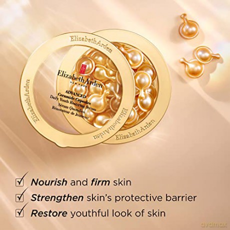 Elizabeth Arden - Advanced Ceramides Serum Kapseln, mit Tsubaki-Öl, dreifacher Anti-Aging-Effekt, verjüngt, repariert, spendet Feuchtigkeit und glättet Falten, Einzeldosis - 90 Kapseln