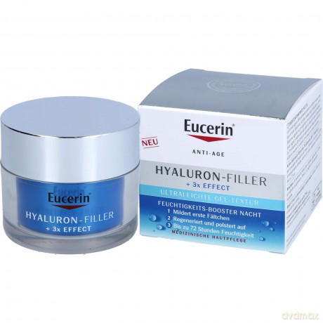 Eucerin Hyaluron-Filler und 3x Effect Feuchtigkeits-Booster Nachtpflege - Gesichtspflege mit Hyaluronsäure gegen Falten, 50 ml Creme