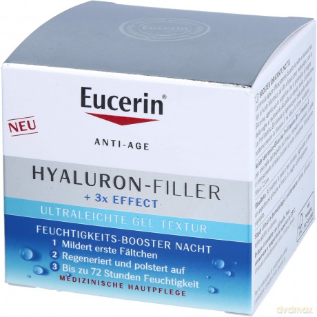 Eucerin Hyaluron-Filler und 3x Effect Feuchtigkeits-Booster Nachtpflege - Gesichtspflege mit Hyaluronsäure gegen Falten, 50 ml Creme