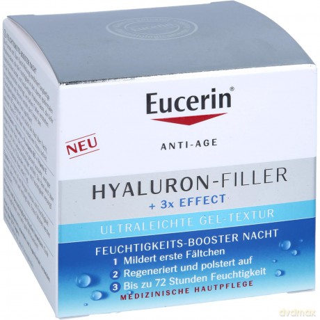 Eucerin Hyaluron-Filler und 3x Effect Feuchtigkeits-Booster Nachtpflege - Gesichtspflege mit Hyaluronsäure gegen Falten, 50 ml Creme