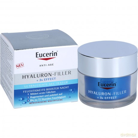 Eucerin Hyaluron-Filler und 3x Effect Feuchtigkeits-Booster Nachtpflege - Gesichtspflege mit Hyaluronsäure gegen Falten, 50 ml Creme