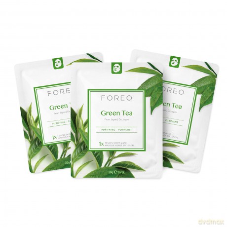 FOREO Green Tea klärende Sheetmaske für zu Unreinheiten neigende Haut, 3er Pack, Beruhigende cleane Formulierung reich an Antioxidantien, ohne Tierversuche, mit den UFO Geräten kompatibel