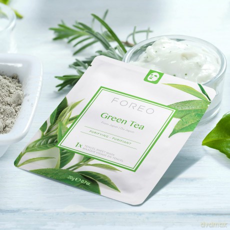FOREO Green Tea klärende Sheetmaske für zu Unreinheiten neigende Haut, 3er Pack, Beruhigende cleane Formulierung reich an Antioxidantien, ohne Tierversuche, mit den UFO Geräten kompatibel