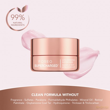 FOREO SUPERCHARGED Nachtmaske - Feuchtigkeitscreme Nacht - Tiefenwirksam auffüllende Feuchtigkeitscreme für das Gesicht - Hyaluronsäure und Polyglutaminsäure - Verjüngend - Vegan - 15 ml