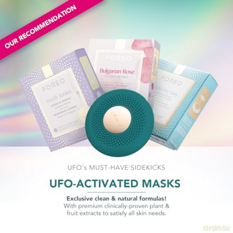 FOREO UFO 3 go Gesichtsmasken-Hautpflegegerät unterwegs - Feuchtigkeitscreme - Anti-Aging-Pflege - Vollspektrum-LED- und Rotlichttherapie - Thermotherapie - T-Sonic-Massage - kompakt - Evergreen