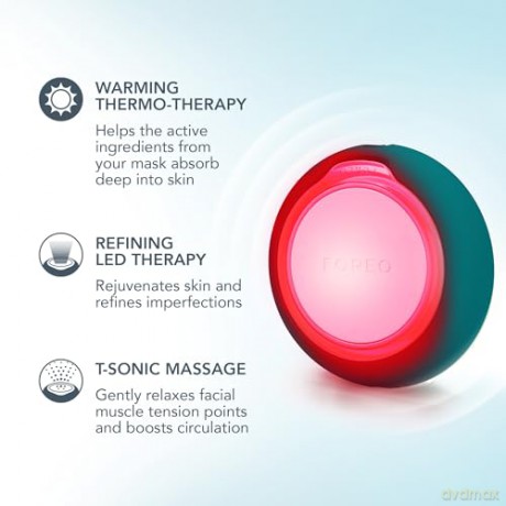 FOREO UFO 3 go Gesichtsmasken-Hautpflegegerät unterwegs - Feuchtigkeitscreme - Anti-Aging-Pflege - Vollspektrum-LED- und Rotlichttherapie - Thermotherapie - T-Sonic-Massage - kompakt - Evergreen