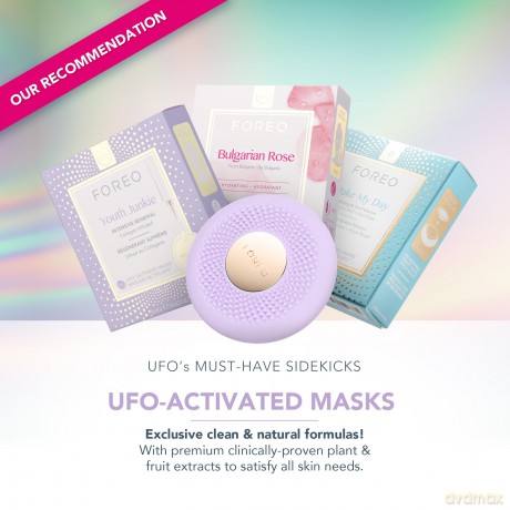 FOREO UFO 3 go Gesichtsmasken-Hautpflegegerät unterwegs - Feuchtigkeitscreme - Anti-Aging-Pflege - Vollspektrum-LED- und Rotlichttherapie - Thermotherapie - T-Sonic-Massage - kompakt - Lavender