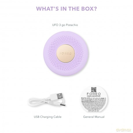 FOREO UFO 3 go Gesichtsmasken-Hautpflegegerät unterwegs - Feuchtigkeitscreme - Anti-Aging-Pflege - Vollspektrum-LED- und Rotlichttherapie - Thermotherapie - T-Sonic-Massage - kompakt - Lavender