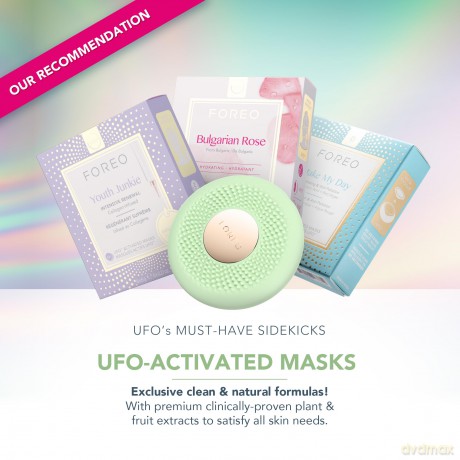 FOREO UFO 3 go Gesichtsmasken-Hautpflegegerät unterwegs - Feuchtigkeitscreme - Anti-Aging-Pflege - Vollspektrum-LED- und Rotlichttherapie - Thermotherapie - T-Sonic-Massage - kompakt - Pistachio