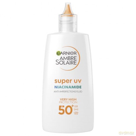 Garnier UV-Sonnenschutzfluid für zu Unreinheiten neigende Haut, Sehr hoher Sonnenschutz mit LSF 50+, Unsichtbares Finish, Ambre Solaire Super UV Niacinamide Daily Fluid, 1 x 40 ml
