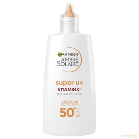 Garnier UV-Sonnenschutzfluid gegen dunkle Flecken, Sehr hoher Sonnenschutz mit LSF 50+, Unsichtbares Finish, Ambre Solaire Super UV Vitamin C Daily Fluid, 1 x 40 ml