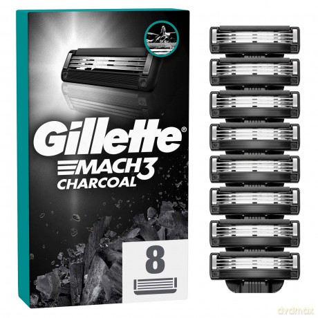 Gillette Mach3 Charcoal Ersatzklingen für Herrenrasierer Rasierer mit 3 Klingen, 8 Ersatzklingen, Klingen härter als Stahl