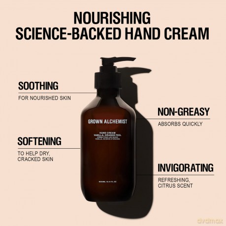 Grown Alchemist Handcreme: Vanille, Orangenschale - Beruhigt und erweicht trockene, dehydrierte Hände - Wertvolle Öle spenden Feuchtigkeit und verjüngen - 300mL
