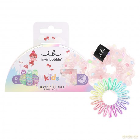 invisibobble Kinder Haargummis für Mädchen, Rosa und Regenbogenhaargummis, 1x Scrunchie und 3 x Original Spiralhaargummis, Geschenk für Mädchen ohne Ziepen, 4 Stück