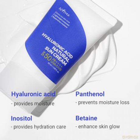IsNtree Natürliche Sonnencreme mit Hyaluronsäure LSF 50 PA++++ 50 ml, 1,69 fl.oz | Gleicht den Hautton aus | Leichter Sonnenschutz | Spendet Feuchtigkeit