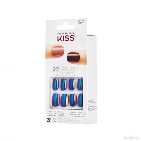 KISS Gel Fantasy Collection Maniküre-Set, zum Aufkleben, Let It Rain, Mittlere Länge, quadratisch, inkl. 28 künstlichen Nägeln, Nagelkleber, Nagelfeile und Maniküre-Stick