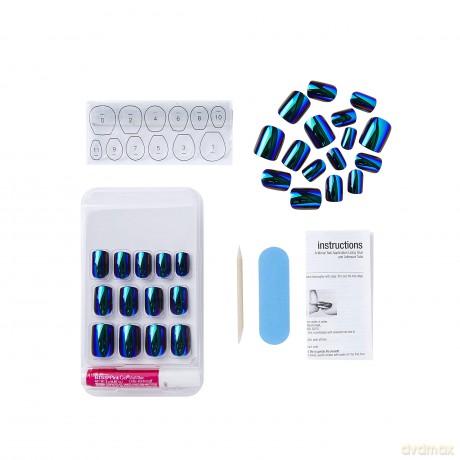 KISS Gel Fantasy Collection Maniküre-Set, zum Aufkleben, Let It Rain, Mittlere Länge, quadratisch, inkl. 28 künstlichen Nägeln, Nagelkleber, Nagelfeile und Maniküre-Stick