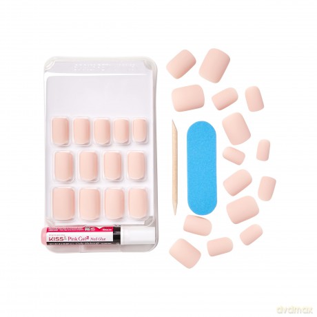 KISS Gel Fantasy Collection Nagel Maniküre Set, The Little Things, kurze Länge quadratische künstliche Nägel, enthält 28 künstliche Nägel, Nagelkleber, Nagelfeile und Manikürstäbchen