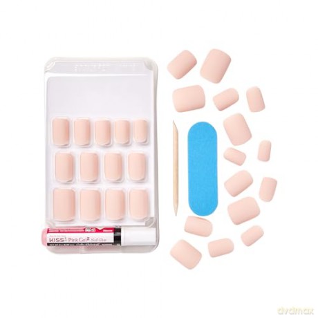 KISS Gel Fantasy Collection Nagel Maniküre Set, The Little Things, kurze Länge quadratische künstliche Nägel, enthält 28 künstliche Nägel, Nagelkleber, Nagelfeile und Manikürstäbchen