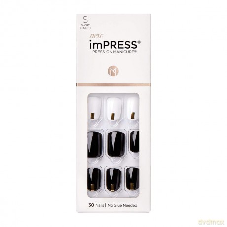 KISS imPRESS Press-On Maniküre, Midnight Drive, kurzer Vierkant, mit PureFit-Technologie, inkl. Prep Pad, Mini File, Nagelhaut Stick und 30 Fake Nails