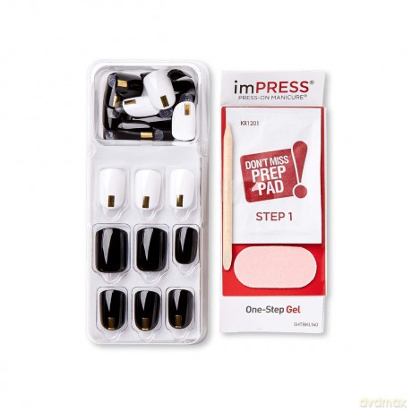 KISS imPRESS Press-On Maniküre, Midnight Drive, kurzer Vierkant, mit PureFit-Technologie, inkl. Prep Pad, Mini File, Nagelhaut Stick und 30 Fake Nails