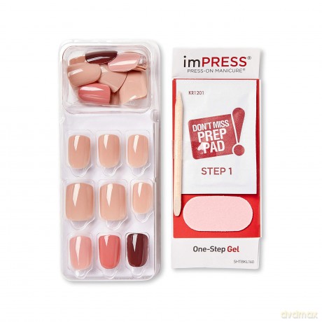 KISS imPRESS Press-On Maniküre, vor Sonnenuntergang, kurze Länge, quadratisch, mit PureFit-Technologie, inkl. Prep Pad, Mini File, Nagelhaut Stick und 30 Fake Nails