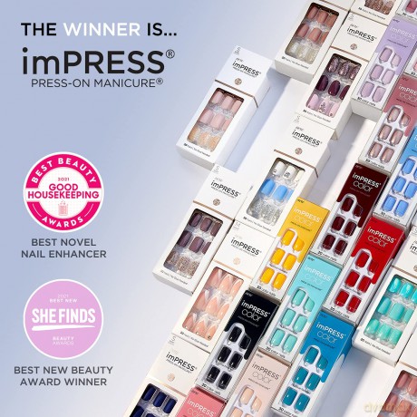KISS imPRESS Press-On Maniküre, vor Sonnenuntergang, kurze Länge, quadratisch, mit PureFit-Technologie, inkl. Prep Pad, Mini File, Nagelhaut Stick und 30 Fake Nails