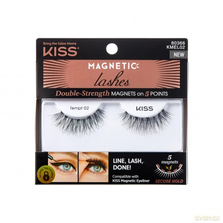 KISS Magnetische Wimpern, Tempt, 1 Paar synthetische falsche Wimpern mit 5 Doppelstärken-Magneten Schwarz