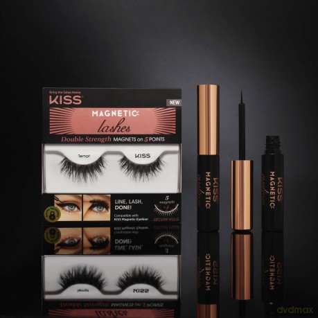 KISS Magnetische Wimpern, Tempt, 1 Paar synthetische falsche Wimpern mit 5 Doppelstärken-Magneten Schwarz