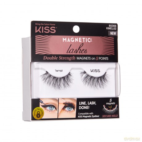 KISS Magnetische Wimpern, Tempt, 1 Paar synthetische falsche Wimpern mit 5 Doppelstärken-Magneten Schwarz