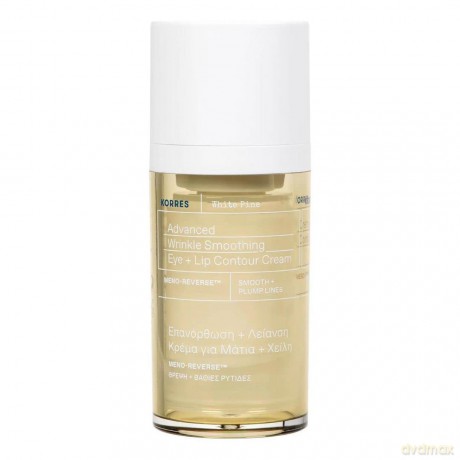 KORRES WHITE PINE Glättende Augen- und Lippenkonturcreme, feuchtigkeitsspendend, für die Haut nach den Wechseljahren, vegan, 15 ml