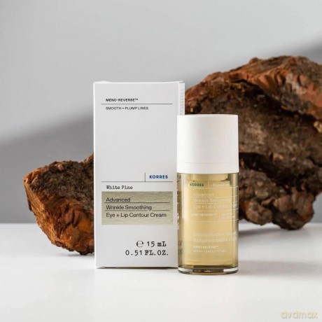 KORRES WHITE PINE Glättende Augen- und Lippenkonturcreme, feuchtigkeitsspendend, für die Haut nach den Wechseljahren, vegan, 15 ml