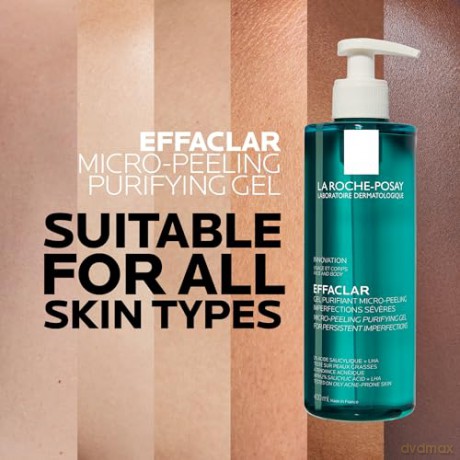 La Roche Posay Mikro-Peeling Reinigungsgel, Für Gesicht und Körper, Für unreine, fettige Haut, Mikro-Peeling, Mit LHA, Salicylsäure, Glycerin und Zink, Effaclar Mikro-Peeling, 400 ml
