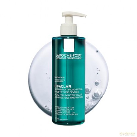 La Roche Posay Mikro-Peeling Reinigungsgel, Für Gesicht und Körper, Für unreine, fettige Haut, Mikro-Peeling, Mit LHA, Salicylsäure, Glycerin und Zink, Effaclar Mikro-Peeling, 400 ml