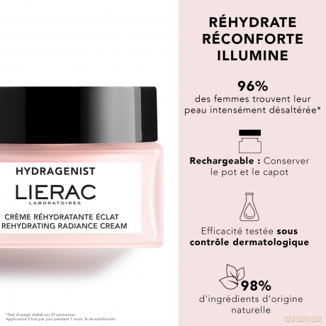 Lierac Hydragenist Die feuchtigkeitsspendende Gesichtscreme zur Aufhellung, für normale bis trockene Haut, 50 ml
