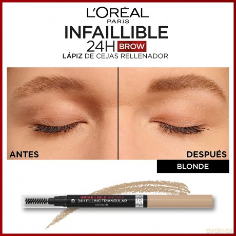 L'Oréal Paris Augenbrauenstift mit herausdrehbarer Dreiecksspitze für definierte und natürliche Augenbrauen, Infaillible Brows 24h Brow Filling Triangular Pencil, Nr. 6.0 Dark Blonde