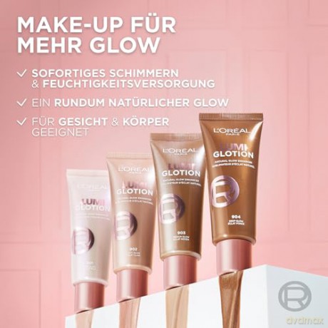 L'Oréal Paris Flüssiger Highlighter für Gesicht und Körper mit Glycerin und Sheabutter, Perfect Match Lumi Glotion, Natural Glow Enhancer, 904 Deep Glow, 40 ml