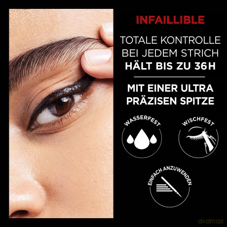 L'Oréal Paris Infaillible 27h Grip Precision Felt Liner schwarz, Eyeliner mit präziser Filzspitze für ausdruckstarke Ergebnisse, 1ml