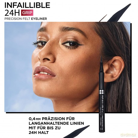 L'Oréal Paris Infaillible 27h Grip Precision Felt Liner schwarz, Eyeliner mit präziser Filzspitze für ausdruckstarke Ergebnisse, 1ml