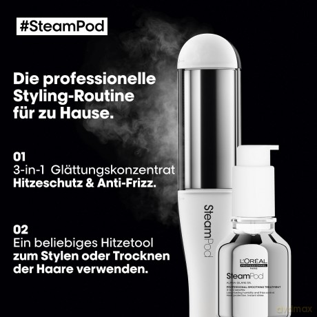L'Oréal Professionnel SteamPod Glättungskonzentrat für alle Haartypen, Verwendbar mit allen Glätteisen, Schutz vor Hitze bis 230°C und hoher Luftfeuchtigkeit, Anti-Frizz, Schnelleres Styling, 50 ml