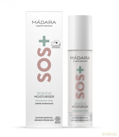 MÁDARA Organic Skincare | SOS+ SENSITIVE Moisturiser, 50ml - Leichte tägliche Feuchtigkeitspflege für empfindliche, zu Rötungen neigende Haut, Dermatologisch nachgewiesen, Rötungen zu beruhigen