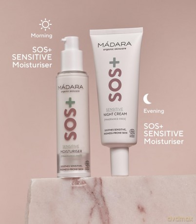 MÁDARA Organic Skincare | SOS+ SENSITIVE Moisturiser, 50ml - Leichte tägliche Feuchtigkeitspflege für empfindliche, zu Rötungen neigende Haut, Dermatologisch nachgewiesen, Rötungen zu beruhigen