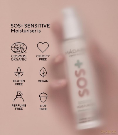 MÁDARA Organic Skincare | SOS+ SENSITIVE Moisturiser, 50ml - Leichte tägliche Feuchtigkeitspflege für empfindliche, zu Rötungen neigende Haut, Dermatologisch nachgewiesen, Rötungen zu beruhigen